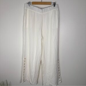 Soft Surroundings Oceo Gauze Wide Leg Pants Pull On Size Large Ivory Pearl vaca